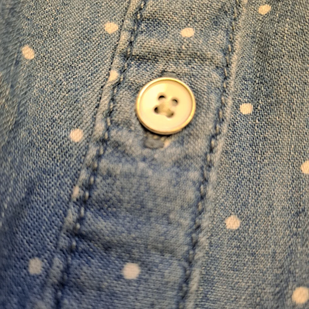 Baby GAP blue denim and white polka dot long sleeve ruffle dress